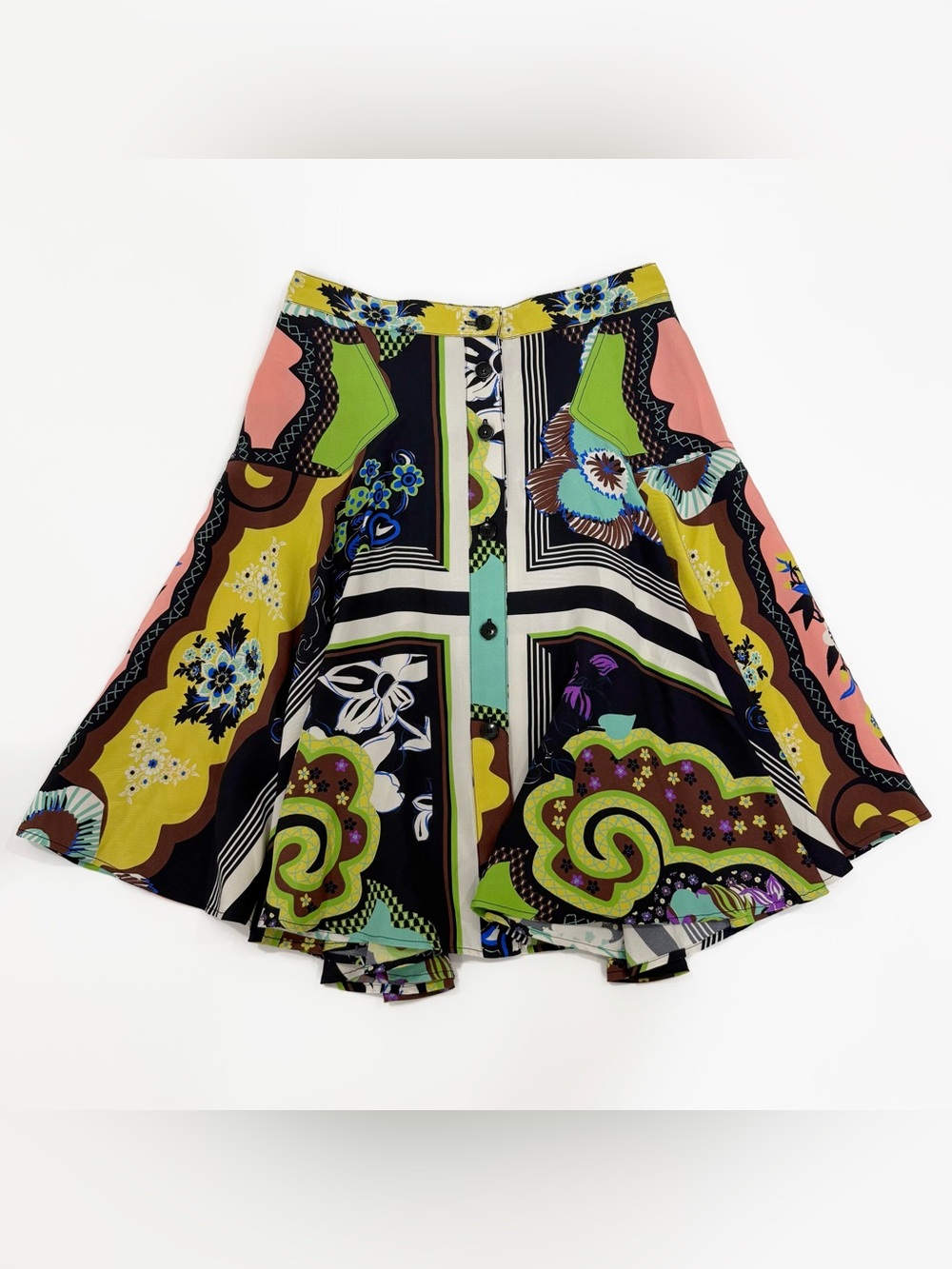 Etro Mixed Floral Patchwork Multicolored Print Silk Skirt | Sz. 40 - Picture 5 of 10